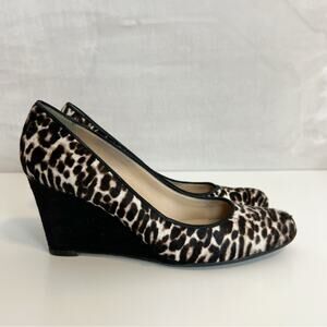 J Crew Wedge Heels Womens 8.5 Calf Hair Leopard Martina Slip On Shoes Italy